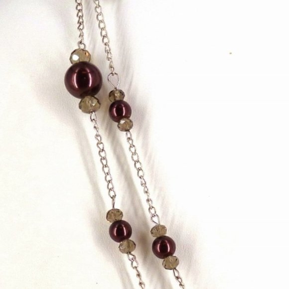 Nolan Miller Burgundy Necklace Shell Pearls & Crystals 49" 1980s NWOT Perfect - Picture 2 of 4